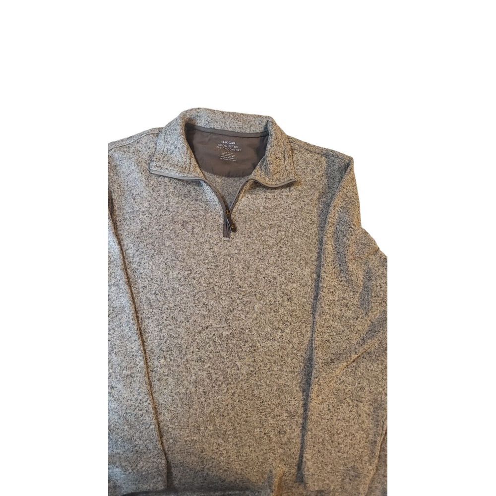 Haggar Cool 18 TEC Stretch Comfort Fleece Jacket XL Tan Mens Coat 1/4 Zip NWOT